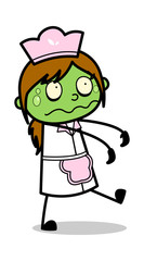Zombie - Retro Cartoon Waitress Female Chef Vector Illustration