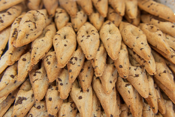 Fresh hot French bakery with raisins