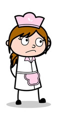 Worried - Retro Cartoon Waitress Female Chef Vector Illustration