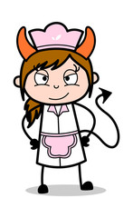 Evil Girl - Retro Cartoon Waitress Female Chef Vector Illustration