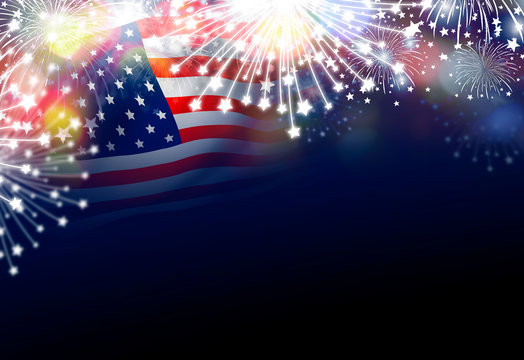USA 4th of july independence day design of american flag with fireworks