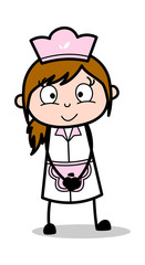 Watching with Cute Smile - Retro Cartoon Waitress Female Chef Vector Illustration