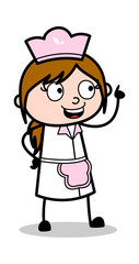 Pointing with Finger - Retro Cartoon Waitress Female Chef Vector Illustration