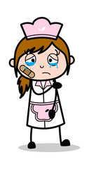 Crying Patient - Retro Cartoon Waitress Female Chef Vector Illustration