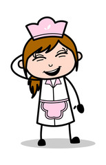 Laughing on Joke - Retro Cartoon Waitress Female Chef Vector Illustration