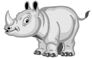Cartoon rhino. Baby rhinoceros side view. Isolated vector illustration for little kids