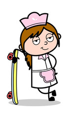 Standing with Skateboard - Retro Cartoon Waitress Female Chef Vector Illustration