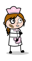Injured - Retro Cartoon Waitress Female Chef Vector Illustration