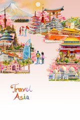 Obraz premium Watercolor painting illustration landmark of Asia.