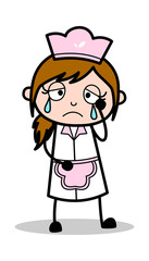 Very Sad - Retro Cartoon Waitress Female Chef Vector Illustration