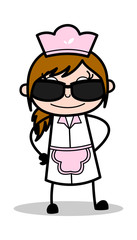 Fashionable Sunglasses - Retro Cartoon Waitress Female Chef Vector Illustration