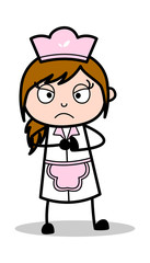 Aggressive Mood - Retro Cartoon Waitress Female Chef Vector Illustration