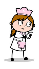 Calling - Retro Cartoon Waitress Female Chef Vector Illustration