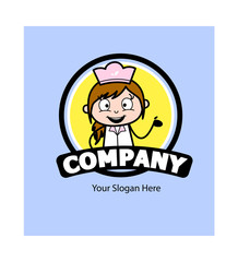 Cover Template Design with Female Chef - Retro Cartoon Waitress Female Chef Vector Illustration
