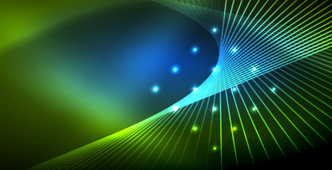 Fototapeta na wymiar Neon glowing wave, magic energy and light motion background