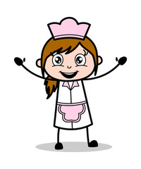 Happy Hands - Retro Cartoon Waitress Female Chef Vector Illustration