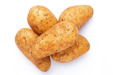 Potatoes isolated on white background. Flat lay. Top view.
