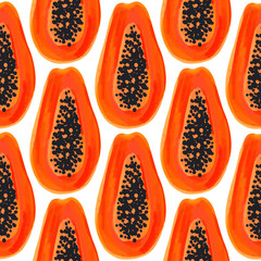 Papaya vector seamless pattern. Tropical background with exotic fruits.