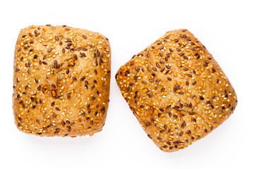 Rye eco breads on the white background.