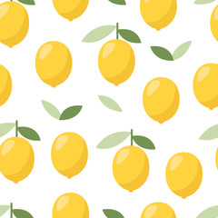Lemon pattern, design for any purposes. Vector natural drink. Exotic summer fruit. White background.