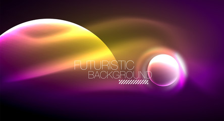 Blurred neon glowing round shapes, abstract circles and lights