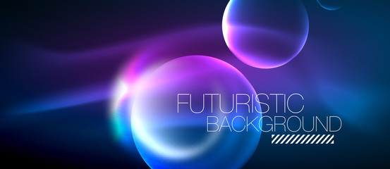 Blue neon bubbles and circles futuristic abstract background