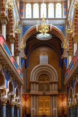 Fototapeta na wymiar Prague, Czech Republic, 20 June 2019 - View from the interior of Jerusalem Jubilee Synagogue in Prague, Czech Republic