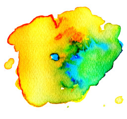 Colorful abstract watercolor texture stain with splashes and spatters. Modern creative watercolor background for trendy design.