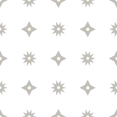 Seamless pattern with shurikens. Ninja weapon. Samurai equipment. Cartoon style. Vector illustration for design, web, wrapping paper, fabric, wallpaper.