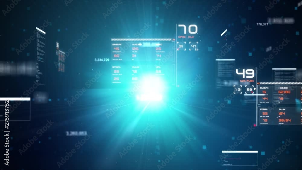Poster 3d rendering flying pass through hud head up display interface with ui map graph bar element for fut