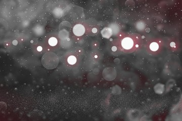 red pretty shiny glitter lights defocused bokeh abstract background with falling snow flakes fly, festive mockup texture with blank space for your content