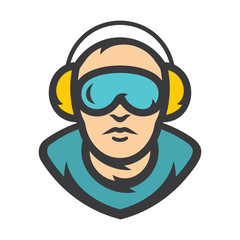 Man with headphones Vector Cartoon illustration.