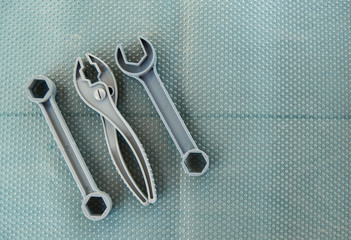 toy instruments tools on a neutral background