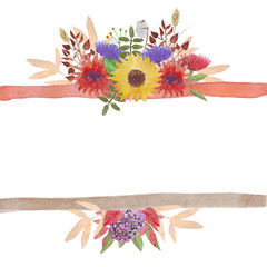 Template for postcard, poster or quote design from autumn vegetation elements on white background