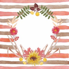 Pattern background autumn wreath frame on striped background for invitation cards packaging and other kinds of design