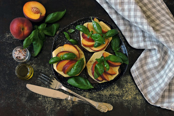 Healthy caprese toast with peach. Keto diet. Keto snack.