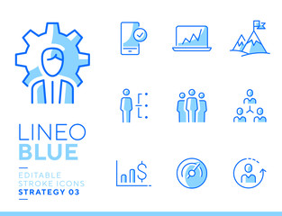 Fototapeta na wymiar Lineo Blue - Strategy and Management line icons
