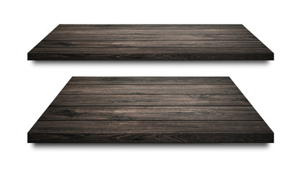 Black wooden shelves isolated on white background. Blank wood shelf or product display. ( Clipping path )