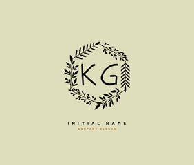 K G KG Beauty vector initial logo, handwriting logo of initial signature, wedding, fashion, jewerly, boutique, floral and botanical with creative template for any company or business.