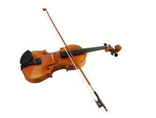 Violin and bow isolated on white background