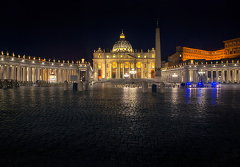  St Peter Square and basilica at night , Vatican  