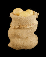 Sack of potatoes isolated on black