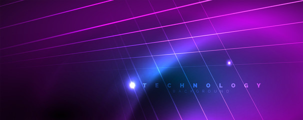 Neon blue glowing lines, magic energy space light concept, abstract background wallpaper design