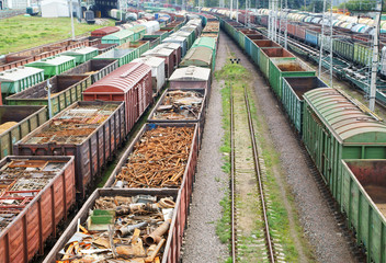 Fototapeta na wymiar Freight trains on cargo terminal