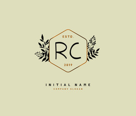 R C RC Beauty vector initial logo, handwriting logo of initial signature, wedding, fashion, jewerly, boutique, floral and botanical with creative template for any company or business.