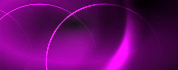 Dark abstract background with bright color neon lights and lines. Glowing background