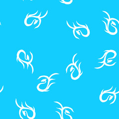Seamless pattern of hand drawn vector dragon isolated on blue background. Fantastic dragon icon. Freehand seamless silhouette of mythology aminal. Fantasy outline illustration