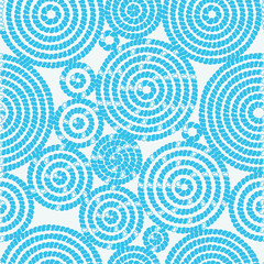 Seamless pattern with circles from bricks. Circles, tiles, bricks. Abstract bright blue circles on a white background. Ideal for textiles, fabrics, clothing design, paper, summer clothes.