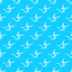 Seamless pattern of hand drawn vector dragon isolated on blue background. Fantastic dragon icon. Freehand seamless silhouette of mythology aminal. Fantasy outline illustration