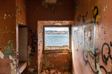 The view from Cacilhas to Lisbon, on the river Tagus, Portugal